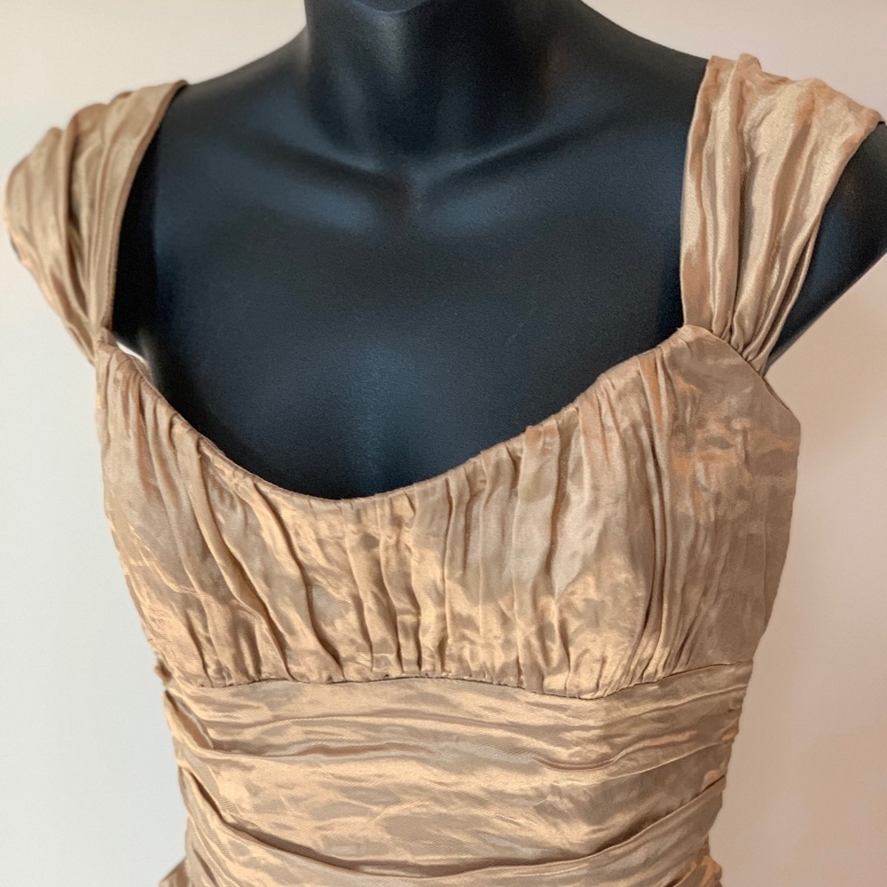 Nicole Miller Metallic Gold Ruched Mini Dress